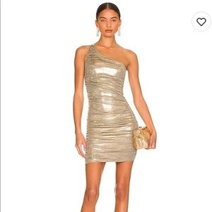 Alice and Olivia One shoulder gold metallic mini dress -extra small